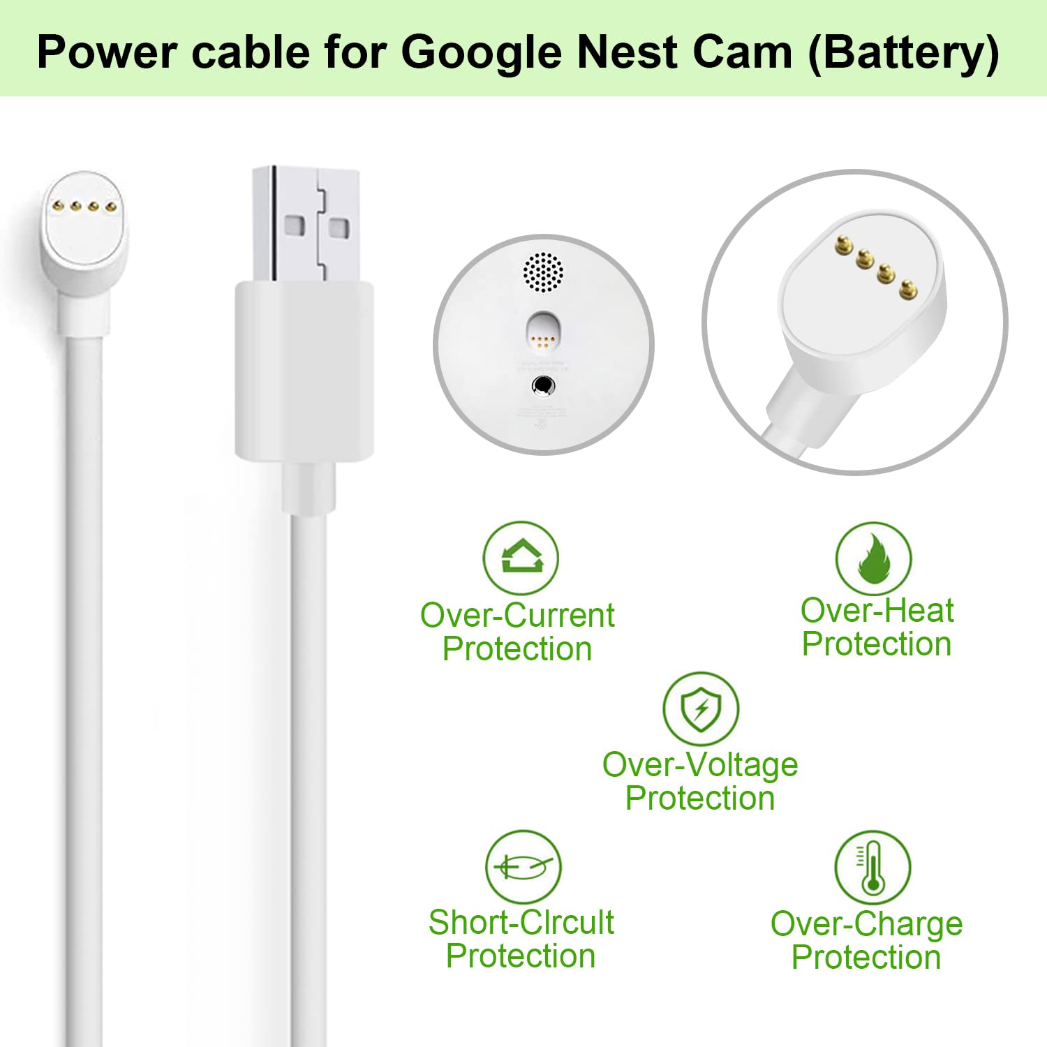 WOFTD Weatherproof Power Cord for Google Nest Cam (Battery) - 6 ft / 2m Charging Cable, Durable and Reliable