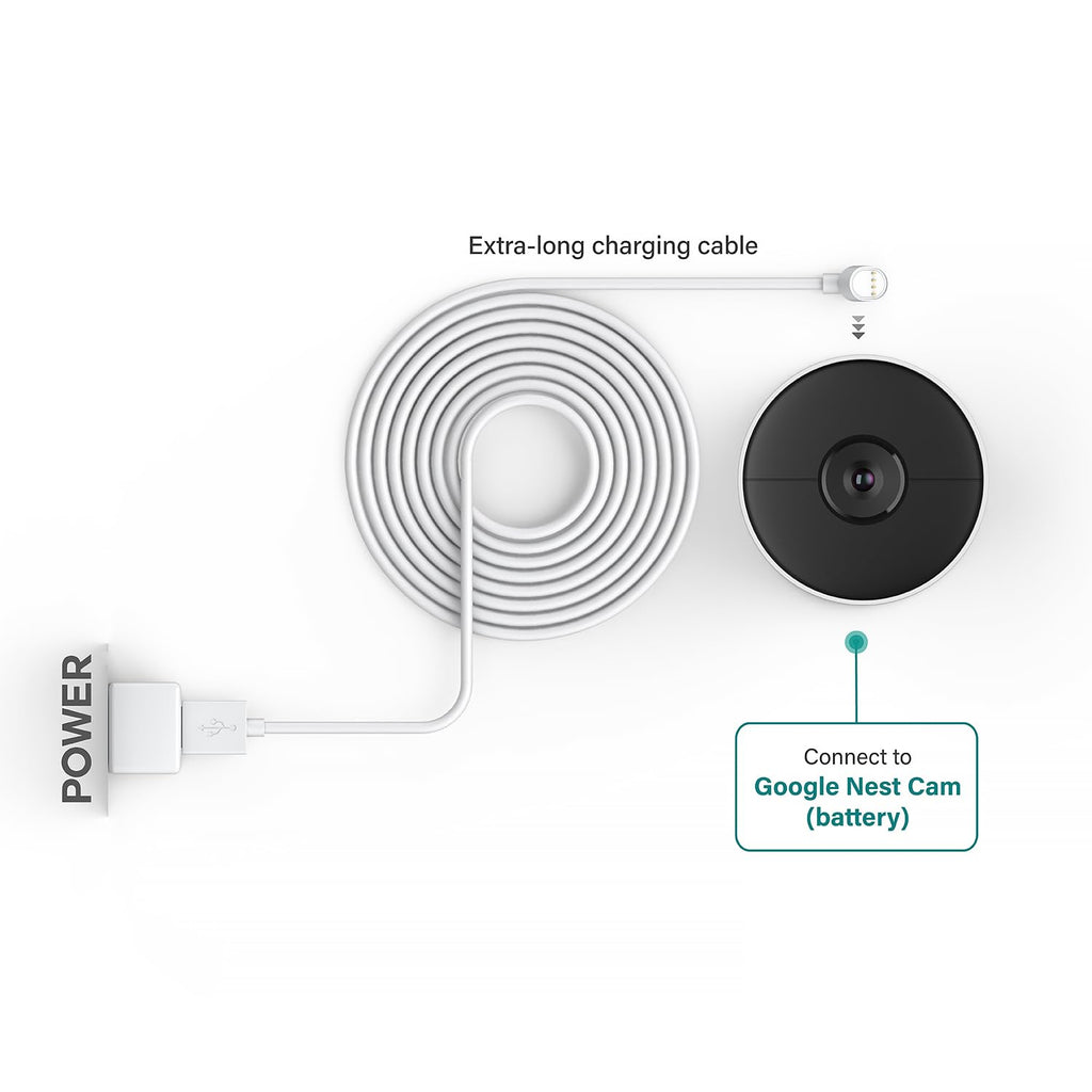 Tusita 10Ft Power Cord Compatible Google Nest Cam Outdoor Or Indoor Camera   White, 3M