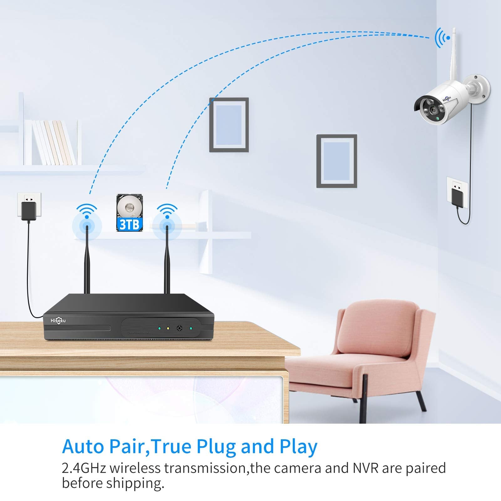 Hiseeu Wireless Pro Wifi Security Camera System, 16Ch 4K Nvr Kit, 8Pcs 5Mp Cctv Home Security Camera System For Indoor/Outdoor Use, Night Vision, Waterproof, Motion Detection, 3Tb Hard Drive