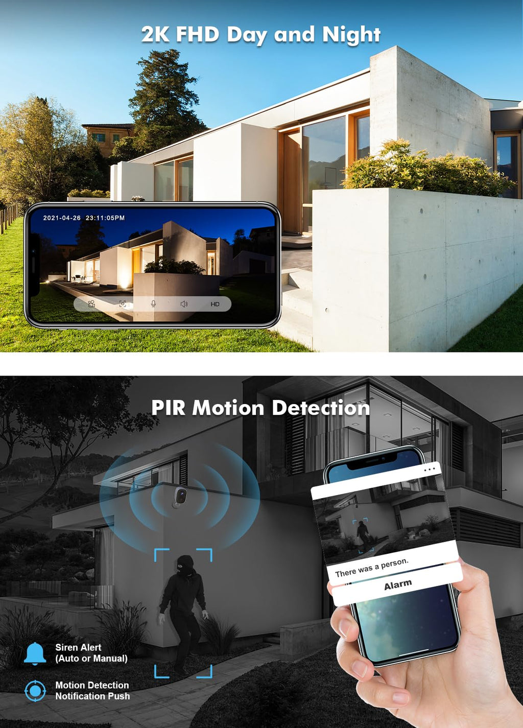 Dzees 2K Security Cameras Wireless Outdoor, Battery Powered Ai Motion Detection Spotlight Siren Alarm Wifi Surveillance Indoor H