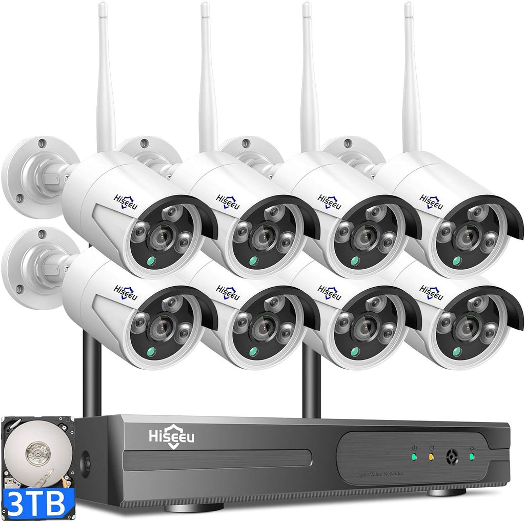 Hiseeu Wireless Pro Wifi Security Camera System, 16Ch 4K Nvr Kit, 8Pcs 5Mp Cctv Home Security Camera System For Indoor/Outdoor Use, Night Vision, Waterproof, Motion Detection, 3Tb Hard Drive