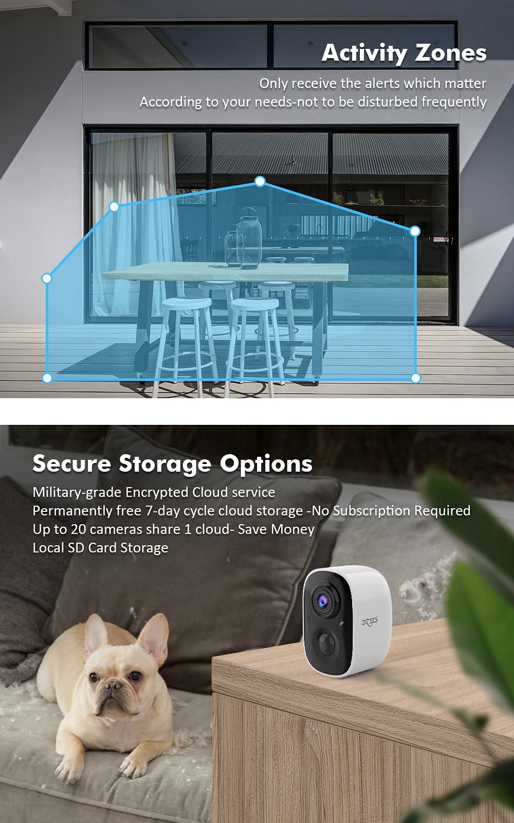 Dzees 2K Security Cameras Wireless Outdoor, Battery Powered Ai Motion Detection Spotlight Siren Alarm Wifi Surveillance Indoor H