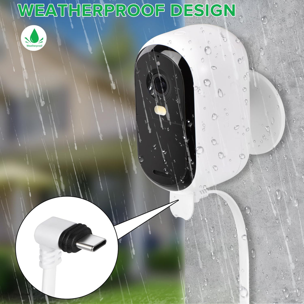 ALERTCAM 2Pack 25FT Weatherproof Power Cable for Arlo Essential 2K Outdoor Security Camera - Flat Charging Cord, White